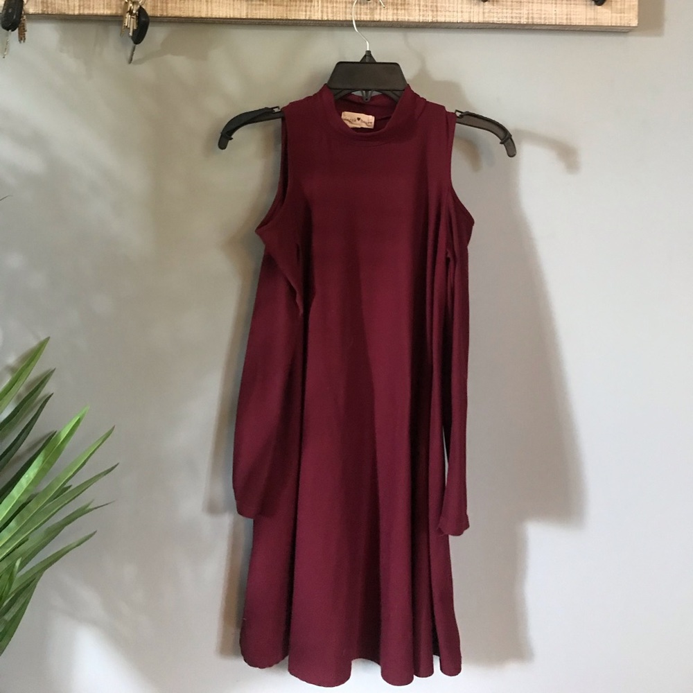 Selling a burgundy dress.